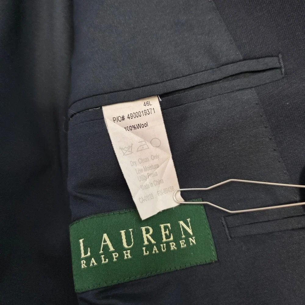Lauren Ralph Lauren Blazer Mens 46L Navy Blue Wool Notch Lapel 2-Gold Button